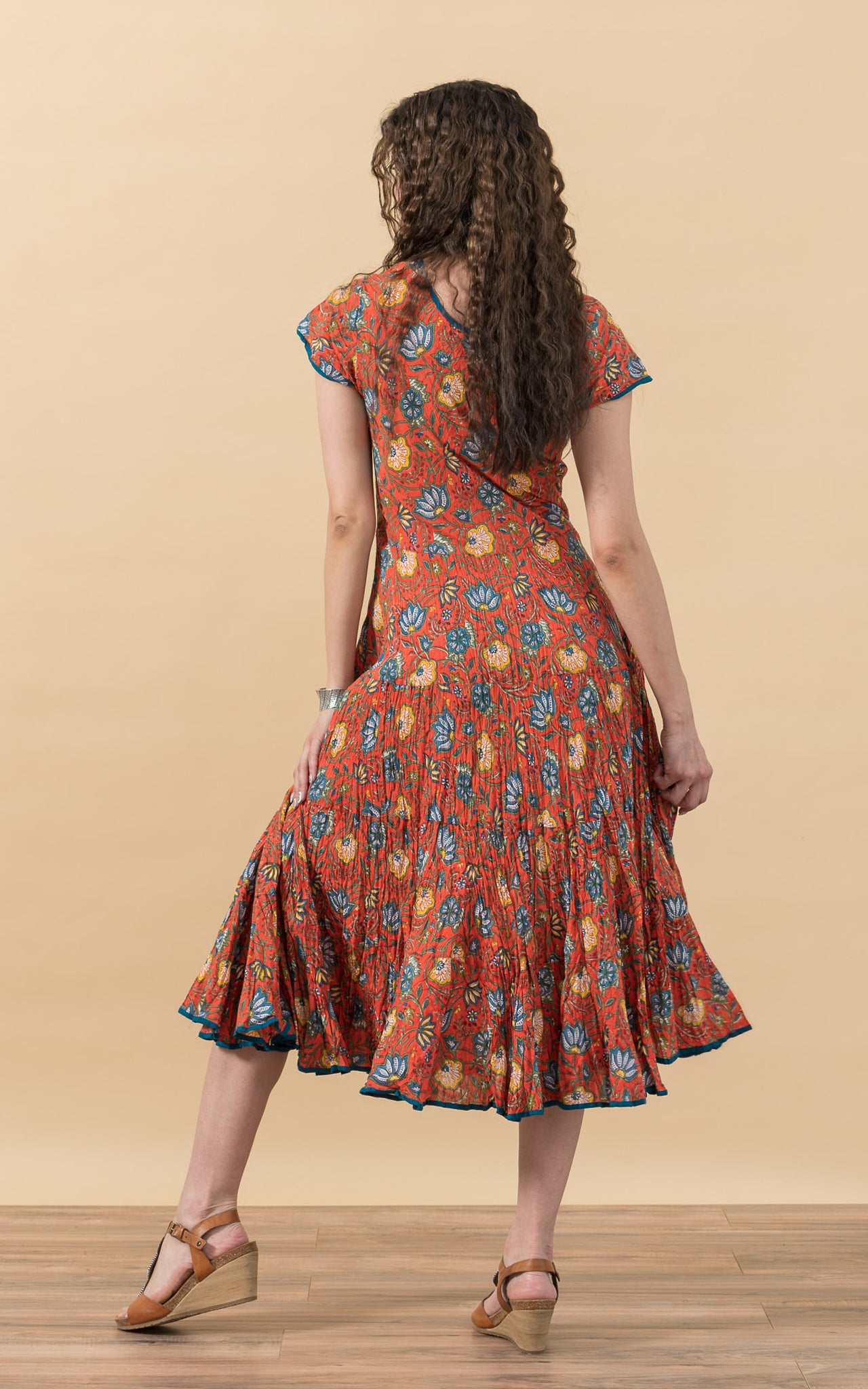 Santa Fe Dress, Long, Cap Sleeve, Orange Floral Passementrie Santa Fe Dress, Long, Cap Sleeve, Orange Floral Passementrie