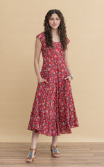 Sedona Dress, Long, Cap Sleeve, Wildflower Red