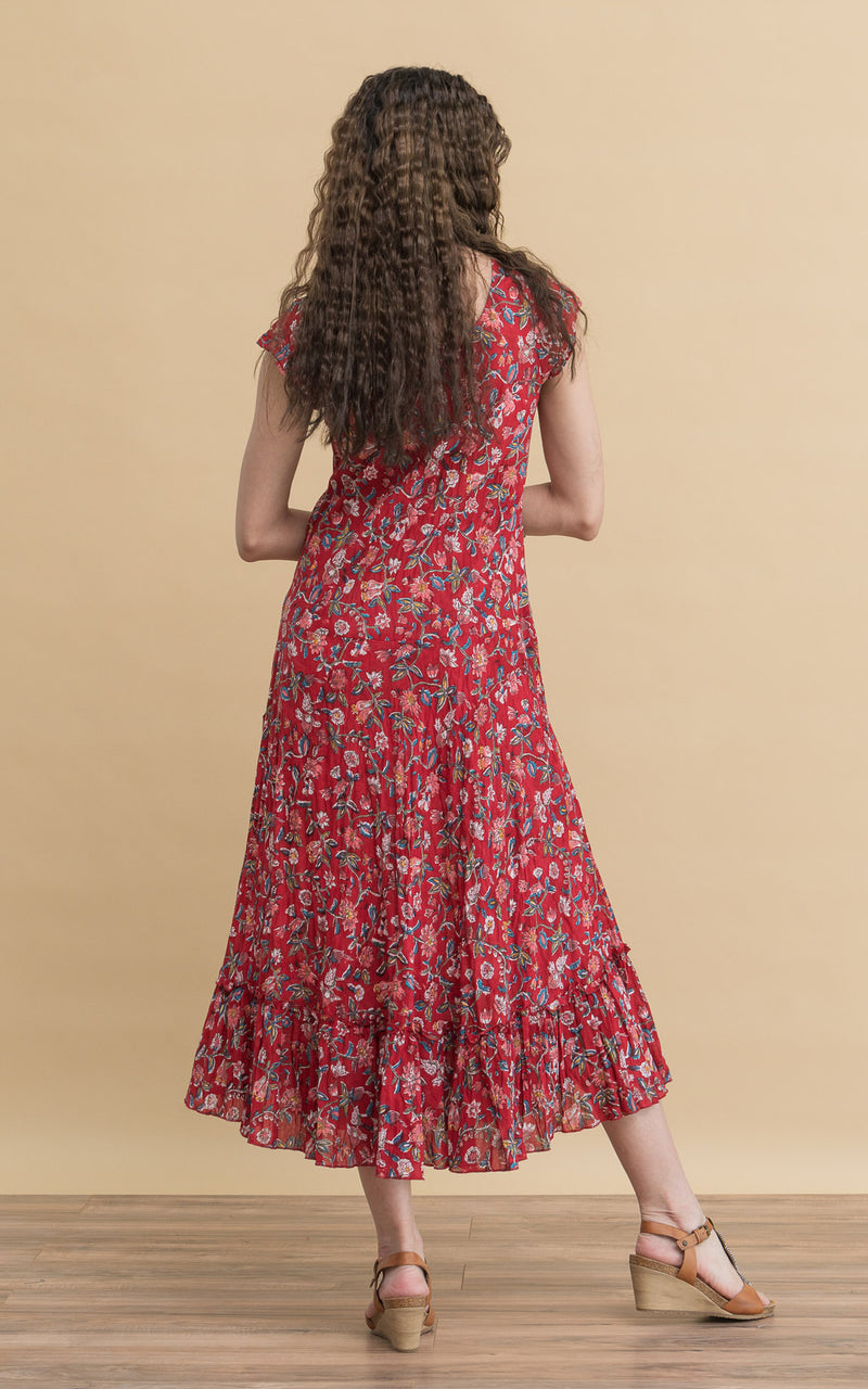Sedona Dress, Long, Cap Sleeve, Wildflower Red