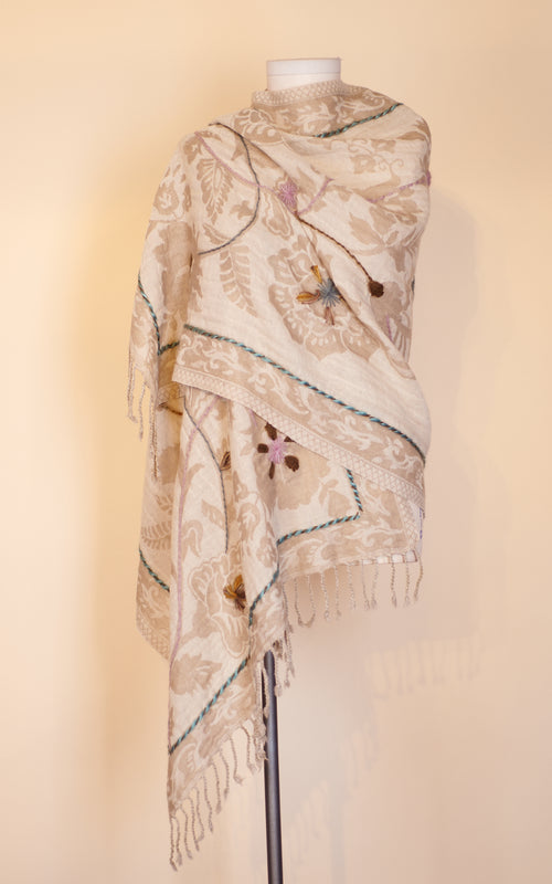 Boiled Wool, Embroidery, Cream Floral