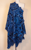 Boiled Wool Shawl, Embroidery, Cobalt Medallion