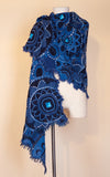 Boiled Wool Shawl, Embroidery, Cobalt Medallion