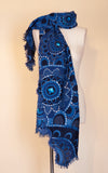 Boiled Wool Shawl, Embroidery, Cobalt Medallion