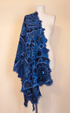 Boiled Wool Shawl, Embroidery, Cobalt Medallion