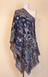 Boiled Wool Shawl, Embroidery, Denim Paisley