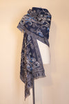 Boiled Wool Shawl, Embroidery, Denim Paisley