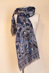 Boiled Wool Shawl, Embroidery, Denim Paisley