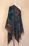 Boiled Wool Shawl, Embroidery, Dark Teal