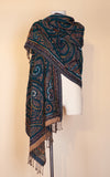 Boiled Wool Shawl, Embroidery, Dark Teal