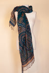 Boiled Wool Shawl, Embroidery, Dark Teal