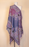 Boiled Wool Shawl, Embroidery, Lavender Love