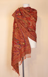 Boiled Wool Shawl, Embroidery, Vermillion