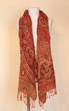 Boiled Wool Shawl, Embroidery, Vermillion