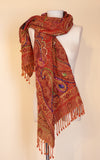 Boiled Wool Shawl, Embroidery, Vermillion