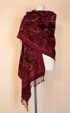 Boiled Wool Shawl, Embroidery, Cranberry