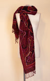 Boiled Wool Shawl, Embroidery, Cranberry