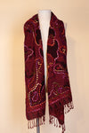 Boiled Wool Shawl, Embroidery, Cranberry