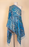 Boiled Wool Shawl, Embroidery, Turquoise Paisley