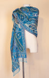 Boiled Wool Shawl, Embroidery, Turquoise Paisley