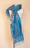Boiled Wool Shawl, Embroidery, Turquoise Paisley