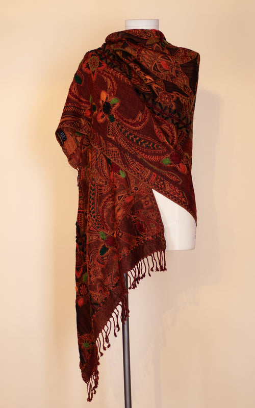 Boiled Wool Shawl, Embroidery, Harvest