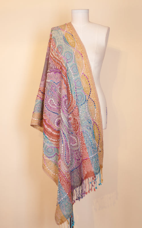 Boiled Wool Shawl, Embroidery, Gracelyn