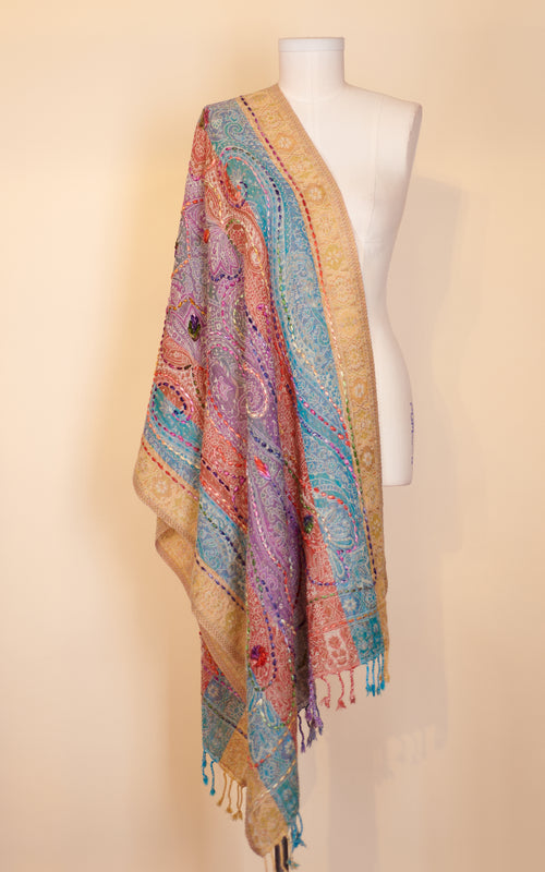 Boiled Wool Shawl, Embroidery, Felicity