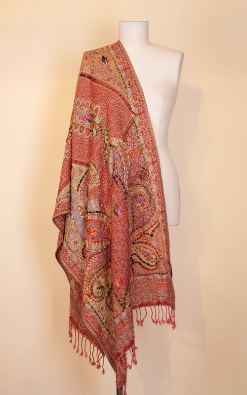 Boiled Wool Shawl, Embroidery, Eglantine