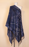 Boiled Wool Shawl, Blue Floral