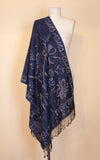 Boiled Wool Shawl, Blue Floral