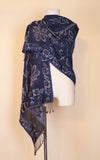 Boiled Wool Shawl, Blue Floral
