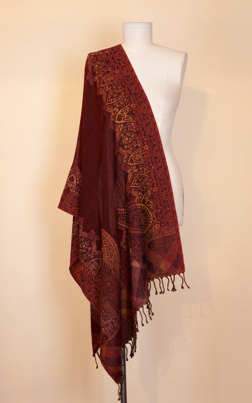 Boiled Wool Shawl, Claret