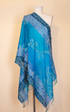 Boiled Wool Shawl, Turquoise Paisley