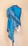 Boiled Wool Shawl, Turquoise Paisley