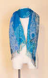 Boiled Wool Shawl, Turquoise Paisley