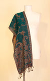 Boiled Wool Scarf, Teal Paisley