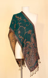 Boiled Wool Scarf, Teal Paisley