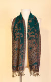 Boiled Wool Scarf, Teal Paisley