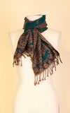 Boiled Wool Scarf, Teal Paisley