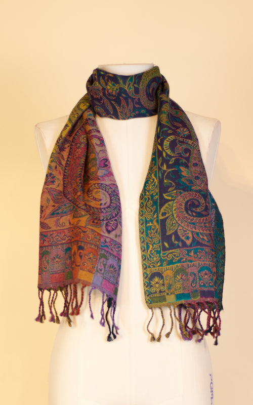 Boiled Wool Scarf, Multi Paisley