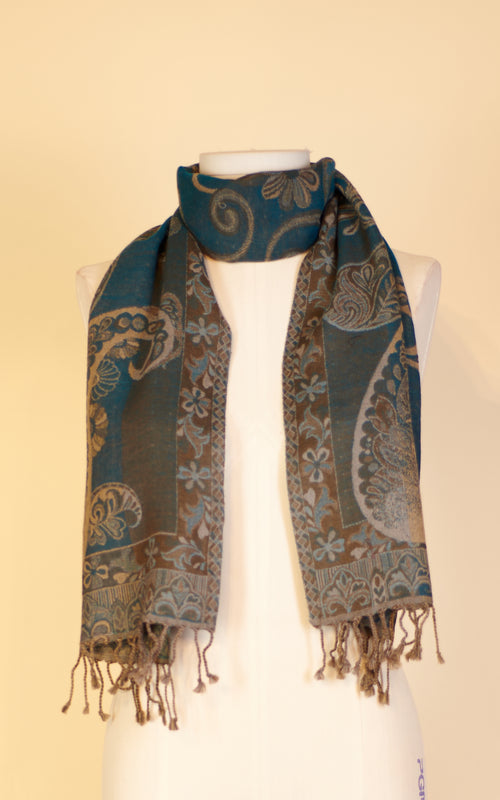 Boiled Wool Scarf, Teal & Olive