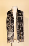Boiled Wool Scarf, Black & Cream