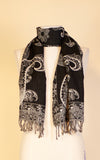 Boiled Wool Scarf, Black & Cream