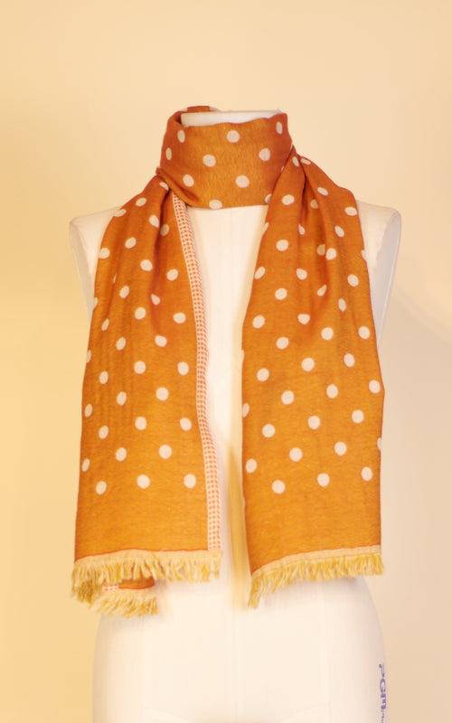 Boiled Wool Scarf, Gold & Cream Dot