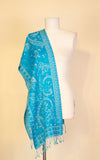 Boiled Wool Scarf, Turquoise Paisley