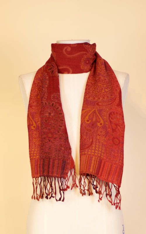 Boiled Wool Scarf, Red Multi
