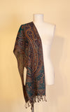 Boiled Wool Scarf, Teal Paisley 2