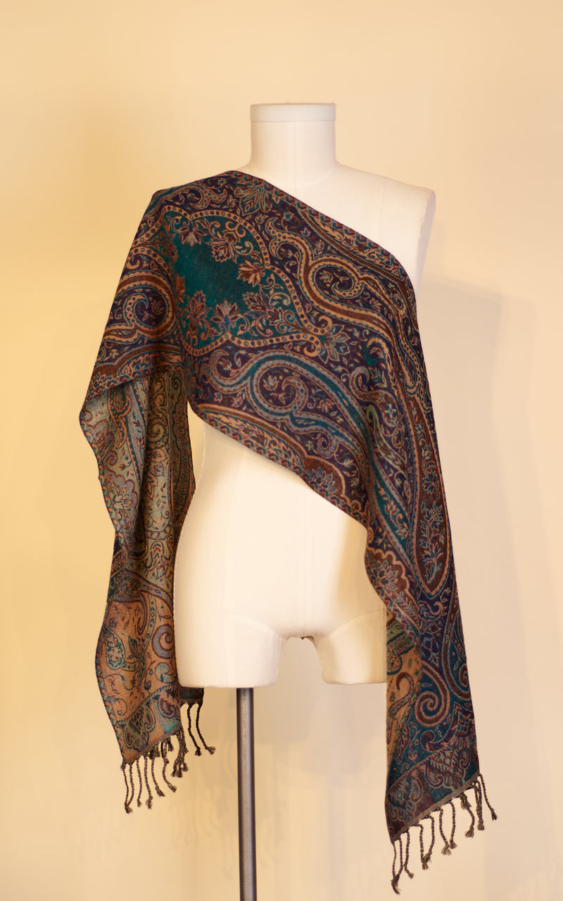 Boiled Wool Scarf, Teal Paisley 2 by Passementrie
