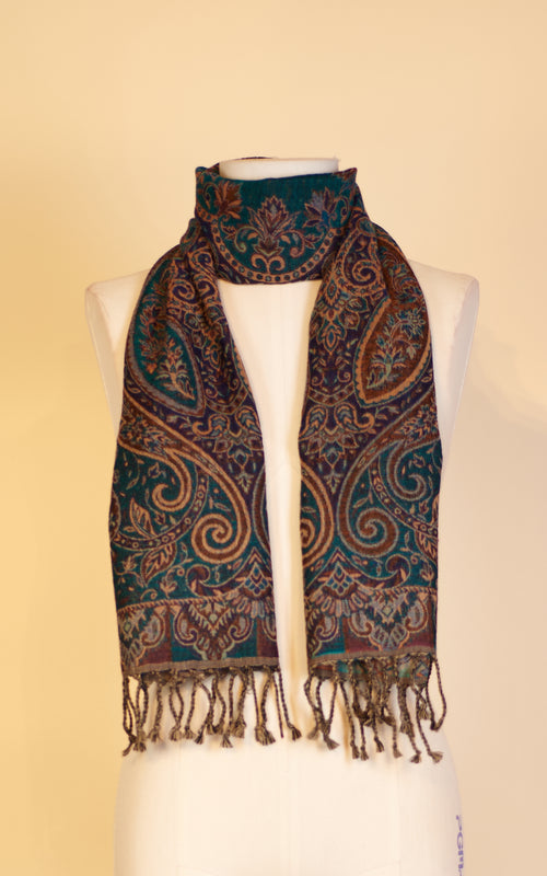 Boiled Wool Scarf, Teal Paisley 2