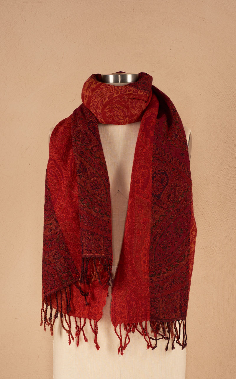 Boiled Wool Shawl, Crimson Stripe